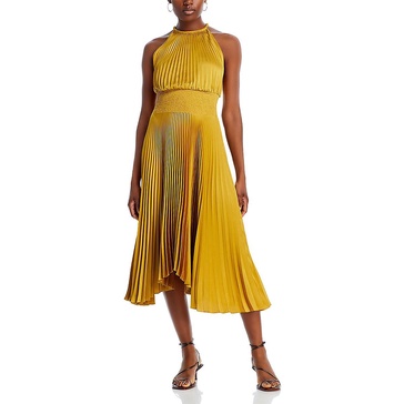 renzo ii womens shutter pleat midi halter dress