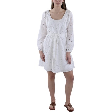 womens eyelet belted mini dress