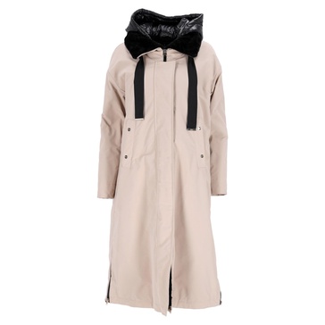 fur lining midi parka coat in beige polyester
