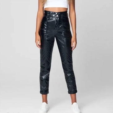 other worldly overall faux leather pants high rise