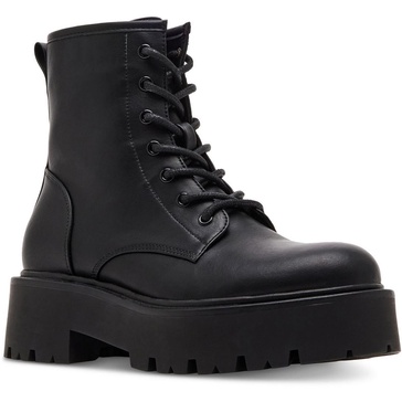 channt womens lace-up manmade motorcycle boots