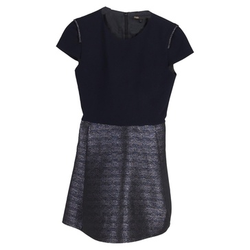 mini two-tone short sleeve dress in navy blue and silver polyester