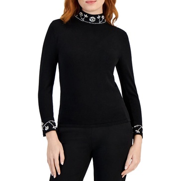 womens embellished viscose mock turtleneck sweater