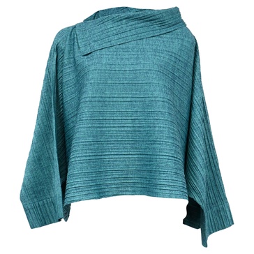 pleats please poncho top in turquoise polyester