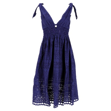 deep v-neck broderie-anglaise dress in navy blue cotton