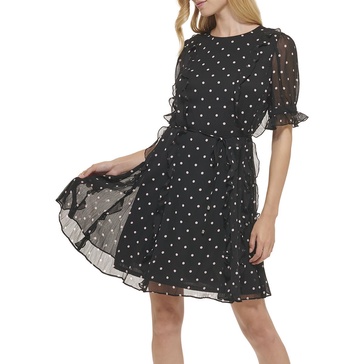 womens polka dot polyester midi dress