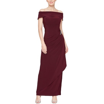 plus womens off-the-shoulder embellished evening dress