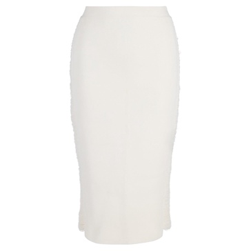 knitted pencil midi skirt in white cotton
