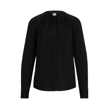 ruched-neck blouse in stretch-silk crepe de chine
