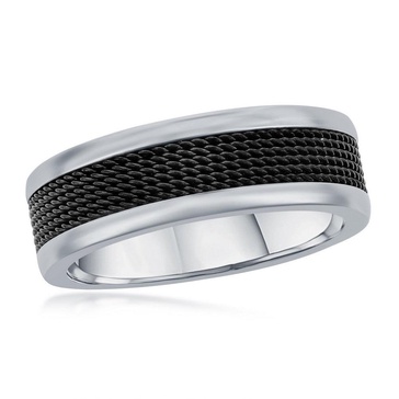 stainless steel black mesh inlay polished band ring