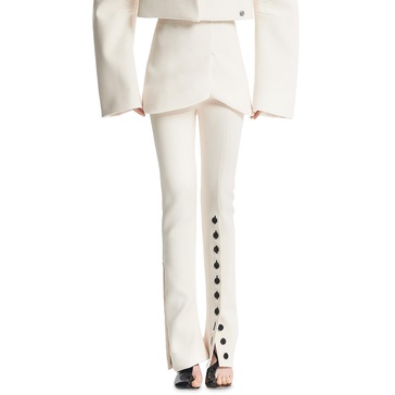 basque womens button trim textured straight leg pants