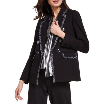 womens animal print viscose double-breasted blazer