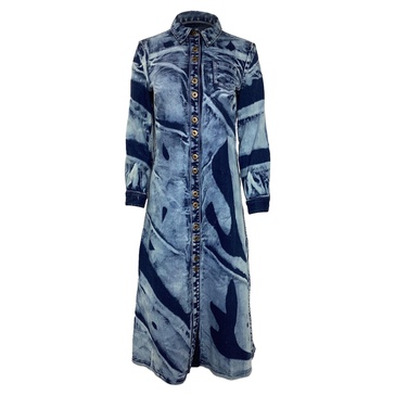 bleached midi buttoned shirt dress in blue cotton denim