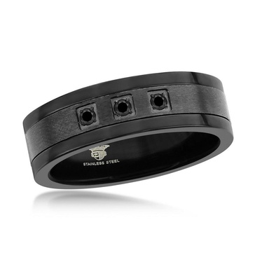 stainless steel black cz band ring