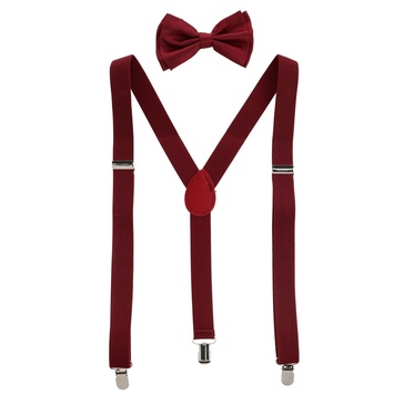 men's solid fashion color bow tie and suspender set
