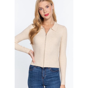 notched collar zippered sweater