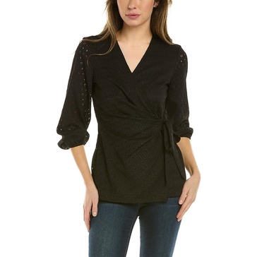 womens dot lace knit wrap top