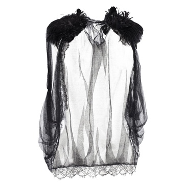 sheer vest in black silk tulle and feathers