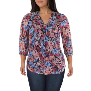 petites womens v neck three quarter sleeve blouse