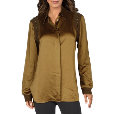 womens office beaded button-down top