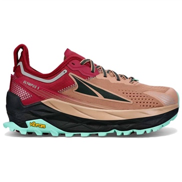 women's olympus 5 trail running shoe in brown/red