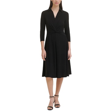 womens twist front calf midi dress