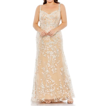 plus womens embroidered mesh evening dress