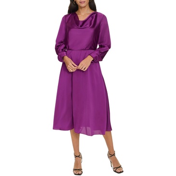 petites womens solid polyester fit & flare dress
