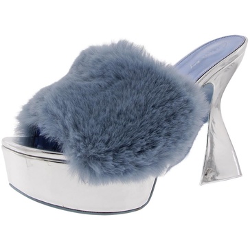 abigal womens patent faux fur platform heels