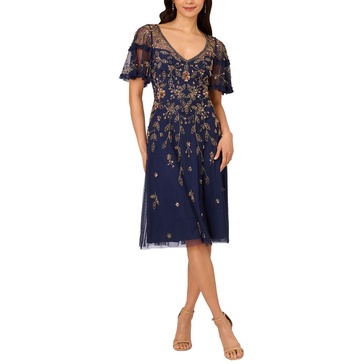 womens ruffle trim mesh evening dress