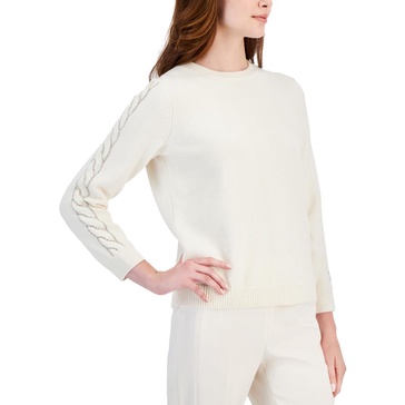 womens embellished knit crewneck sweater