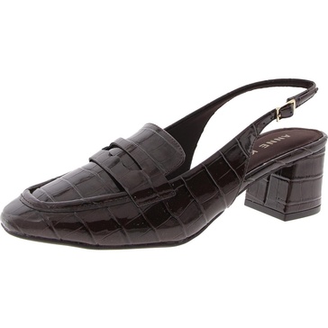mona womens textured patent loafer heels
