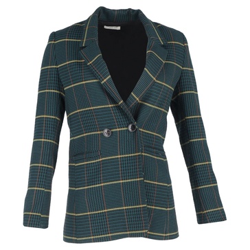 houndstooth double-breasted blazer in green polyester