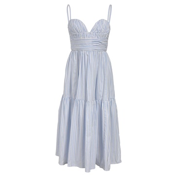 midi spaghetti strap tiered dress in light blue cotton