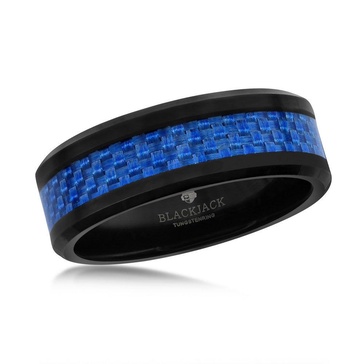 black tungsten ring w/ blue carbon fiber