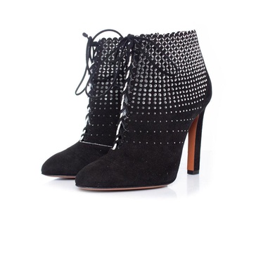 black suede laser-cut lace-up boots