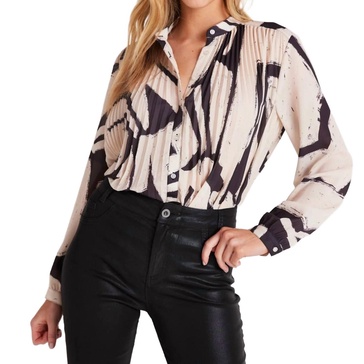pleated bodice shirt in ivory mosaic print
