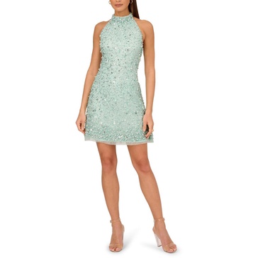 womens beaded halter cocktail and party dress