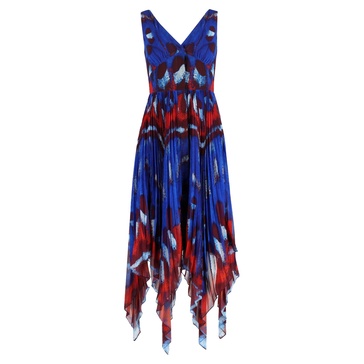 annabella pleated print midi dress in multicolor polyester