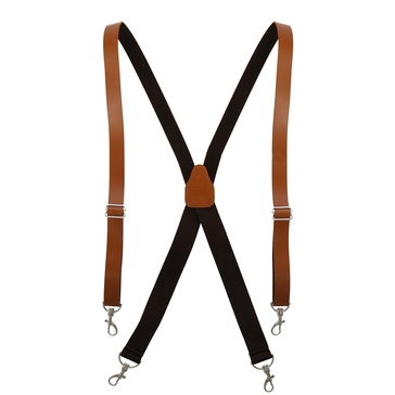 men's smooth coated leather suspenders with metal swivel hook ends