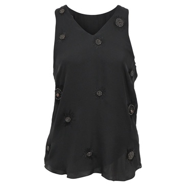 beaded embroidered sleeveless top in black silk