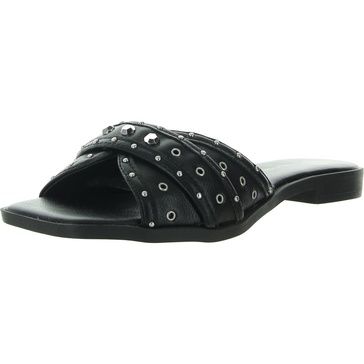 lucca  womens studded faux leather slide sandals
