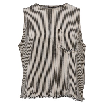 denim pinstripe crop top in white cotton