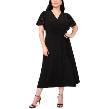 plus womens sequined polyester fit & flare dress