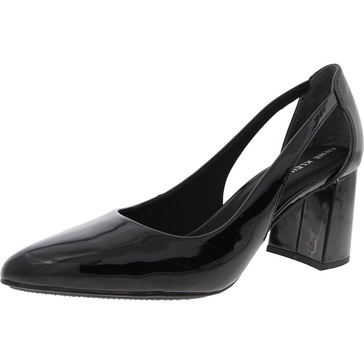 womens faux leather pointed toe block heels