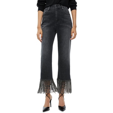 womens fringe boyfriend jeans high-waisted pants