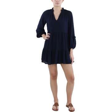 petites womens ruffled mini shift dress