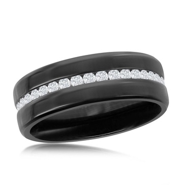 stainless steel black eternity band w/cz