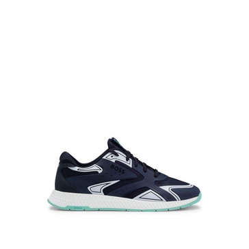 mixed-material lace-up trainers with tonal branding