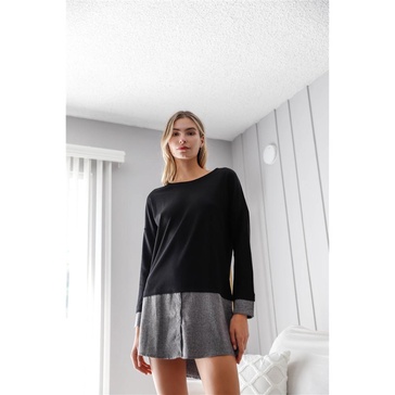 knit combo long sleeve sweater dress